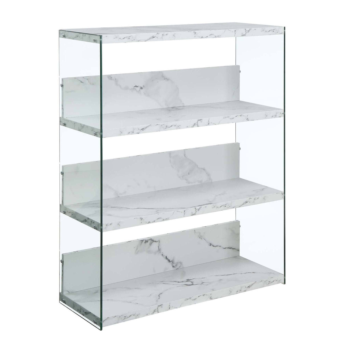 Weathered Grey 4-Tier Glass Wood Bookcase K58014