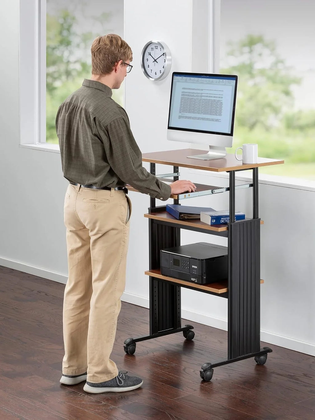 Height-Adjustable Desk with Keyboard Storage and 4 Wheels U115