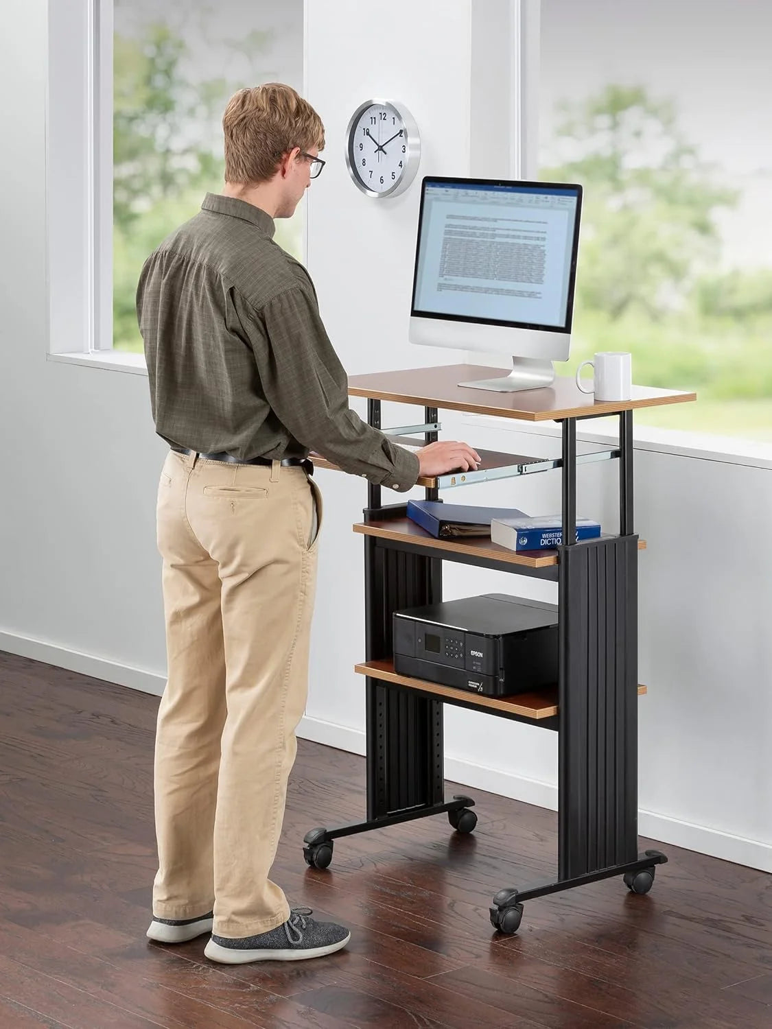 Height-Adjustable Desk with Keyboard Storage and 4 Wheels U115