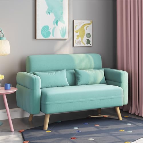 Aquamarine Fabric 2 Seater Sofa with Lumbar Pillows L96127
