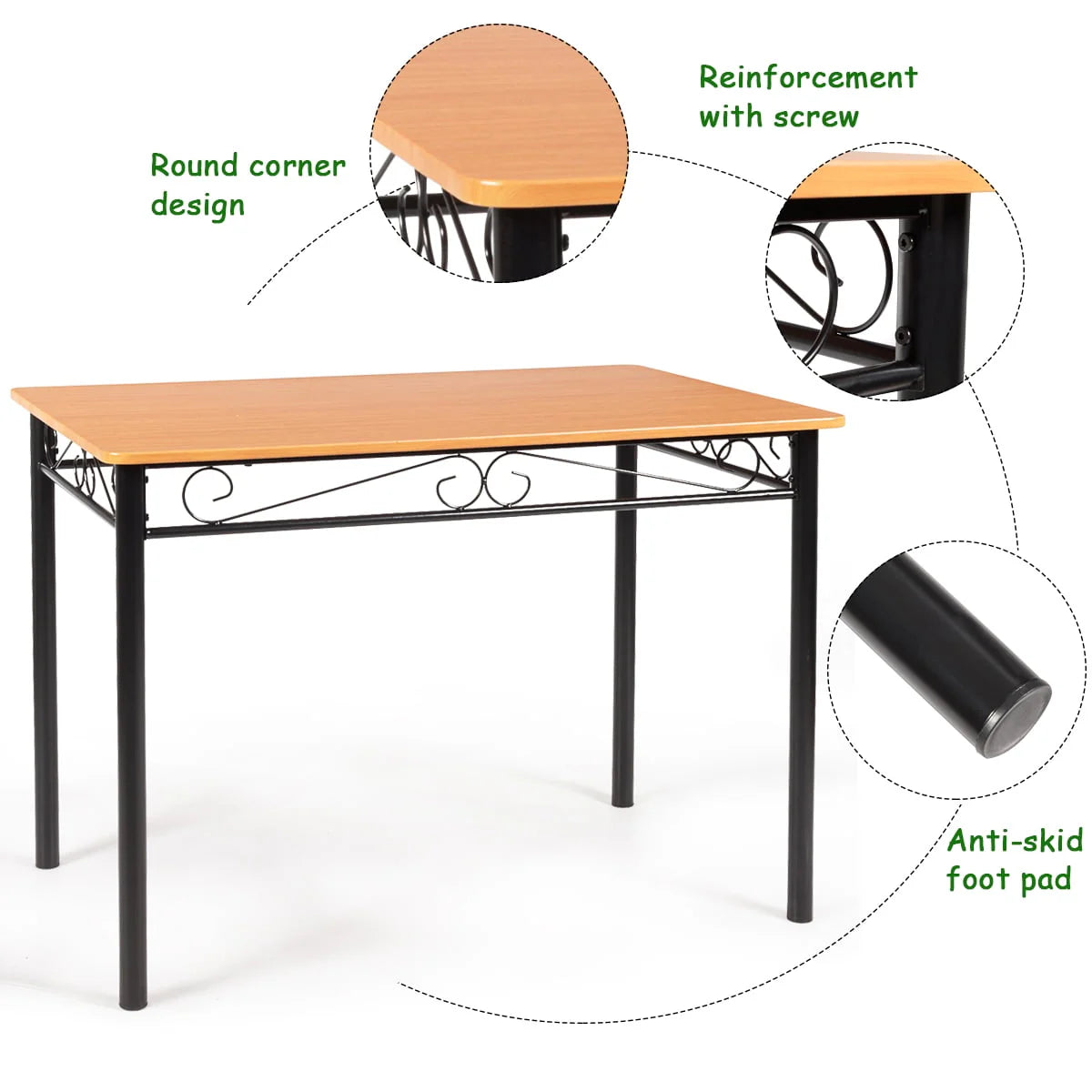 5 PC Wood Metal Dining Set with Table and 4 Chairs C918