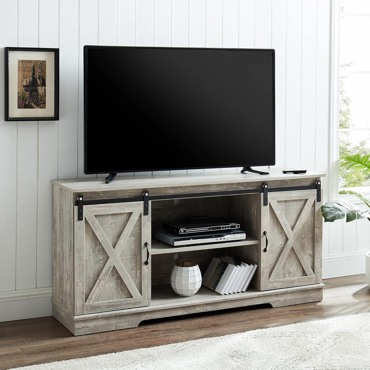 Farmhouse TV Stand with Sliding Barn Doors U335305