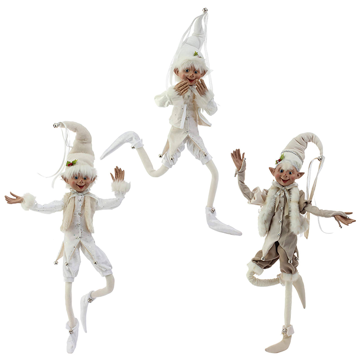 Cream Posable Christmas Elves Set of 3 K217