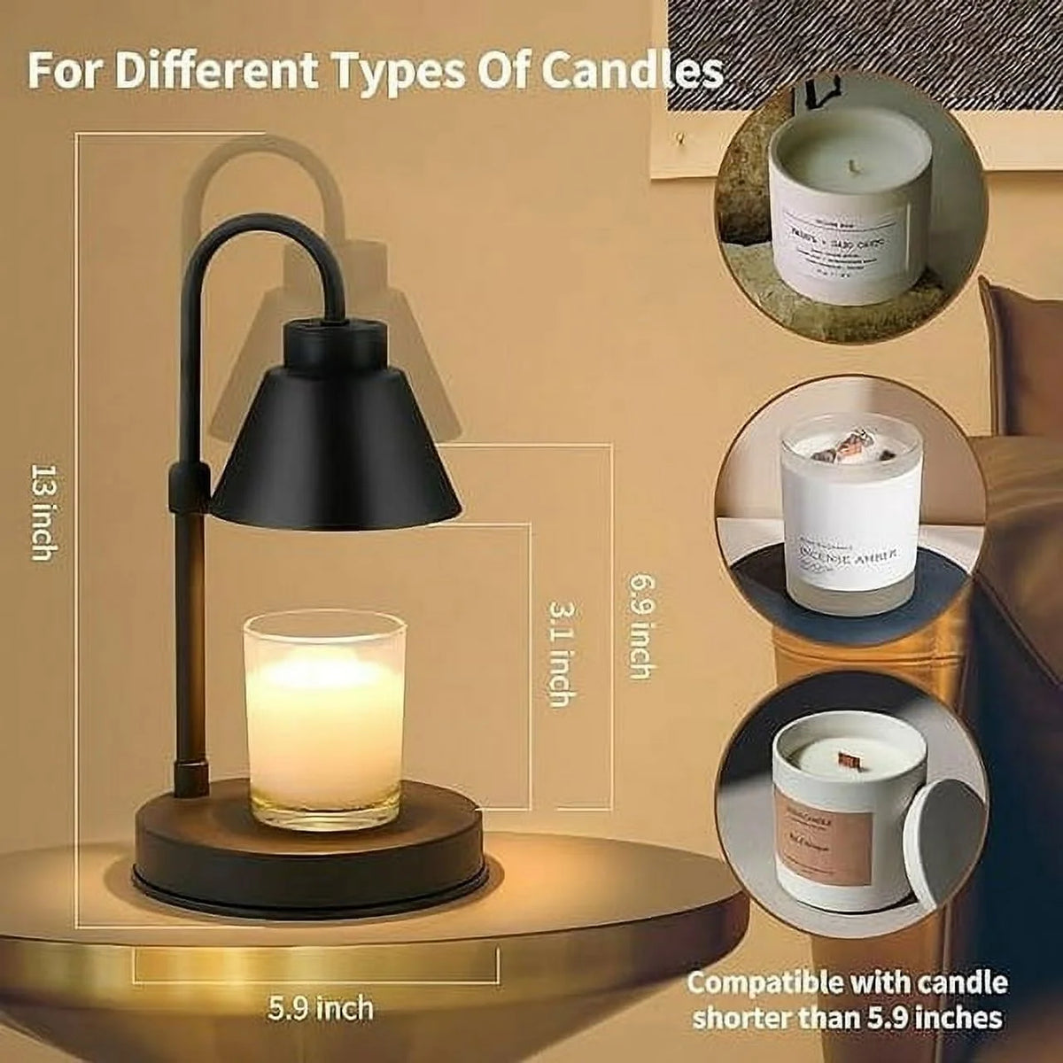 Black Dimmable Candle Warmer Lamp with 2 Bulbs F11069