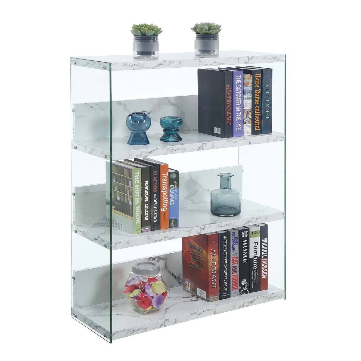 Weathered Grey 4-Tier Glass Wood Bookcase K58014