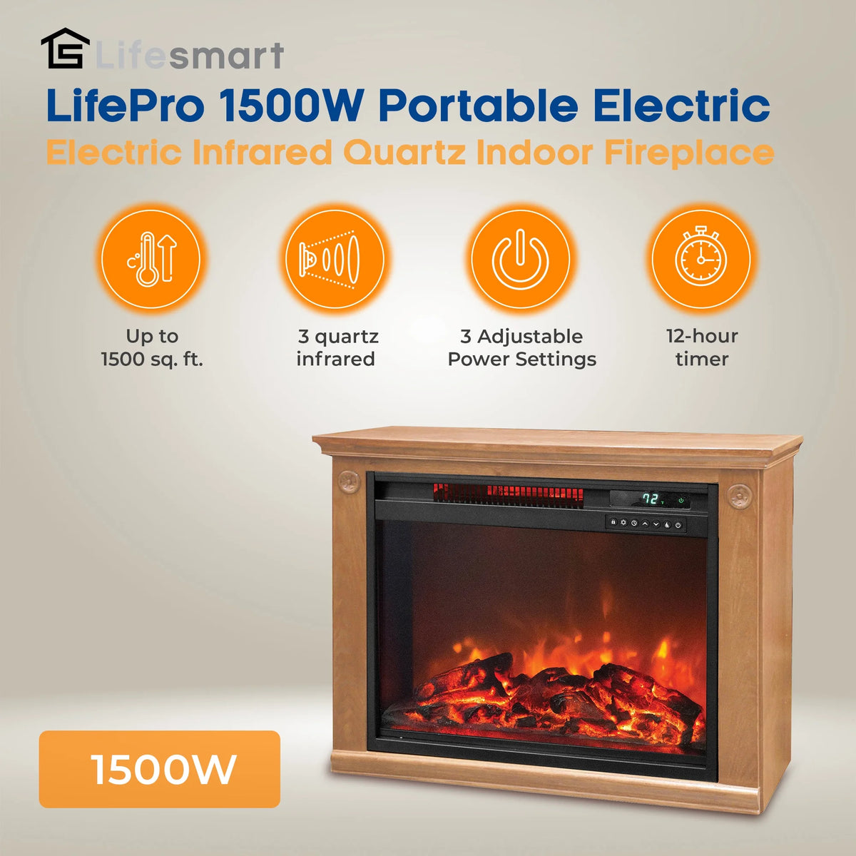 1500W Portable Electric Infrared Quartz Indoor Fireplace F162298