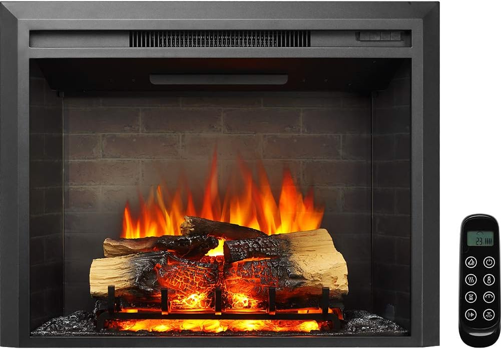 28 W Electric Fireplace Insert, 750/1500W Heater with Remote Control F526