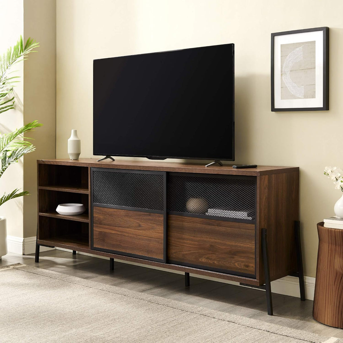 Rustic Oak 48 Inch Corner TV Stand with Cabinet Doors T3344