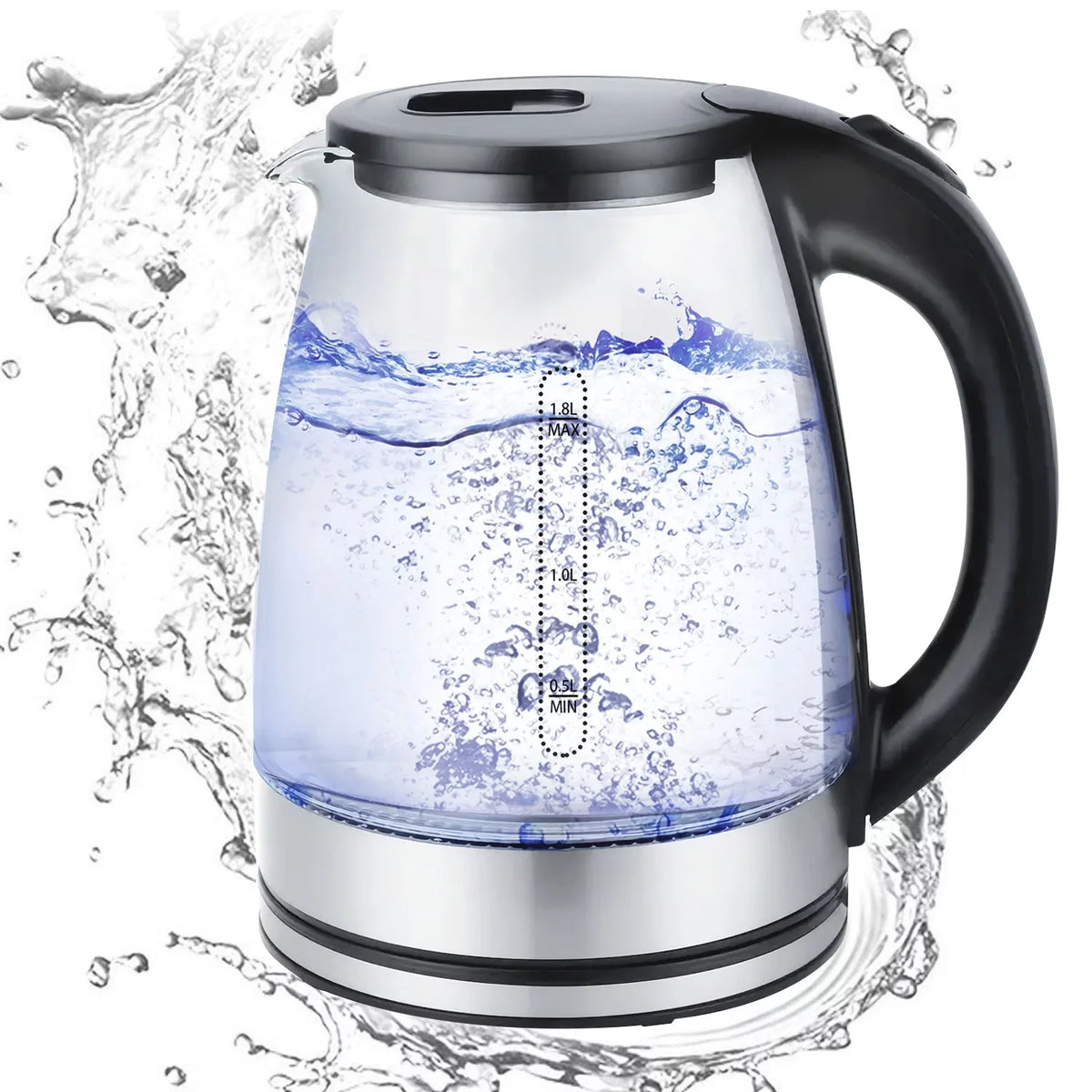 1.8 Liter Glass and Steel Electric Kettle with Auto Shut-Off K214063