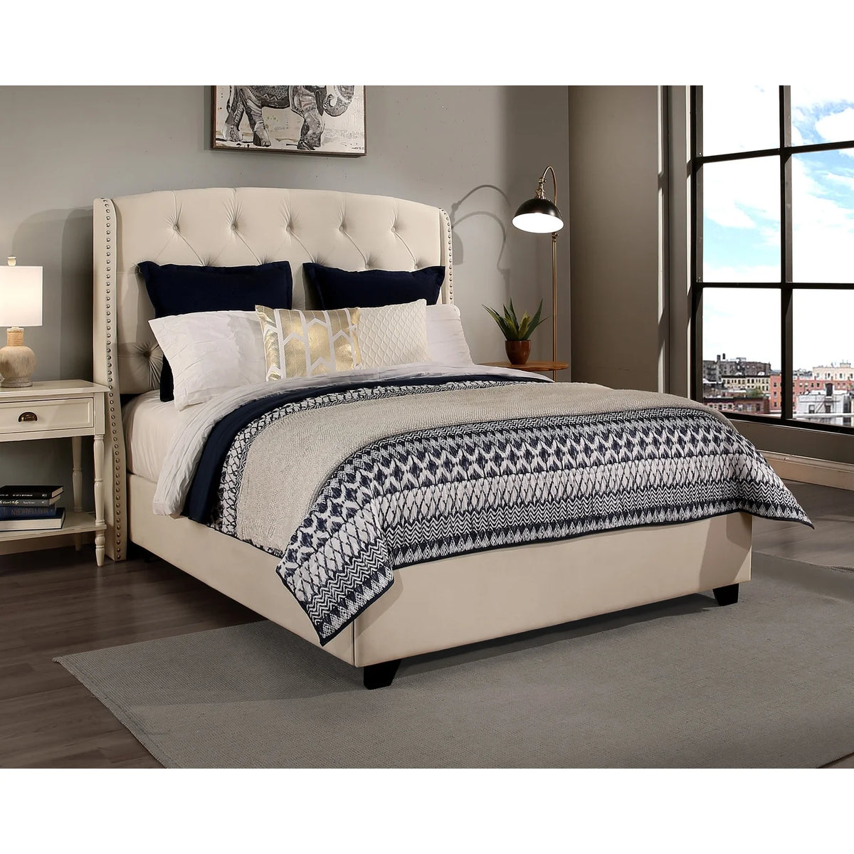 Upholstered King Bed with Nailhead Trim O899349