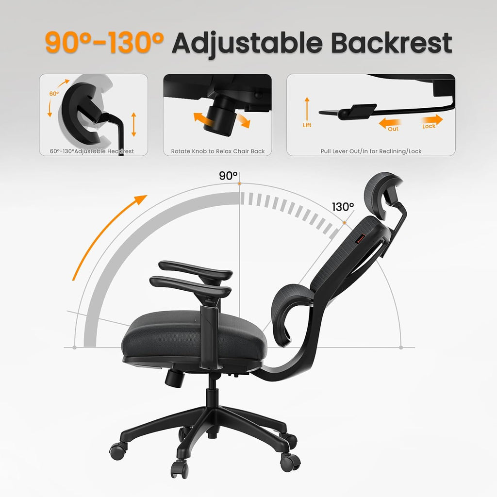 Black Ergonomic Mesh Office Chair with Adjustable Arms and Headrest P565