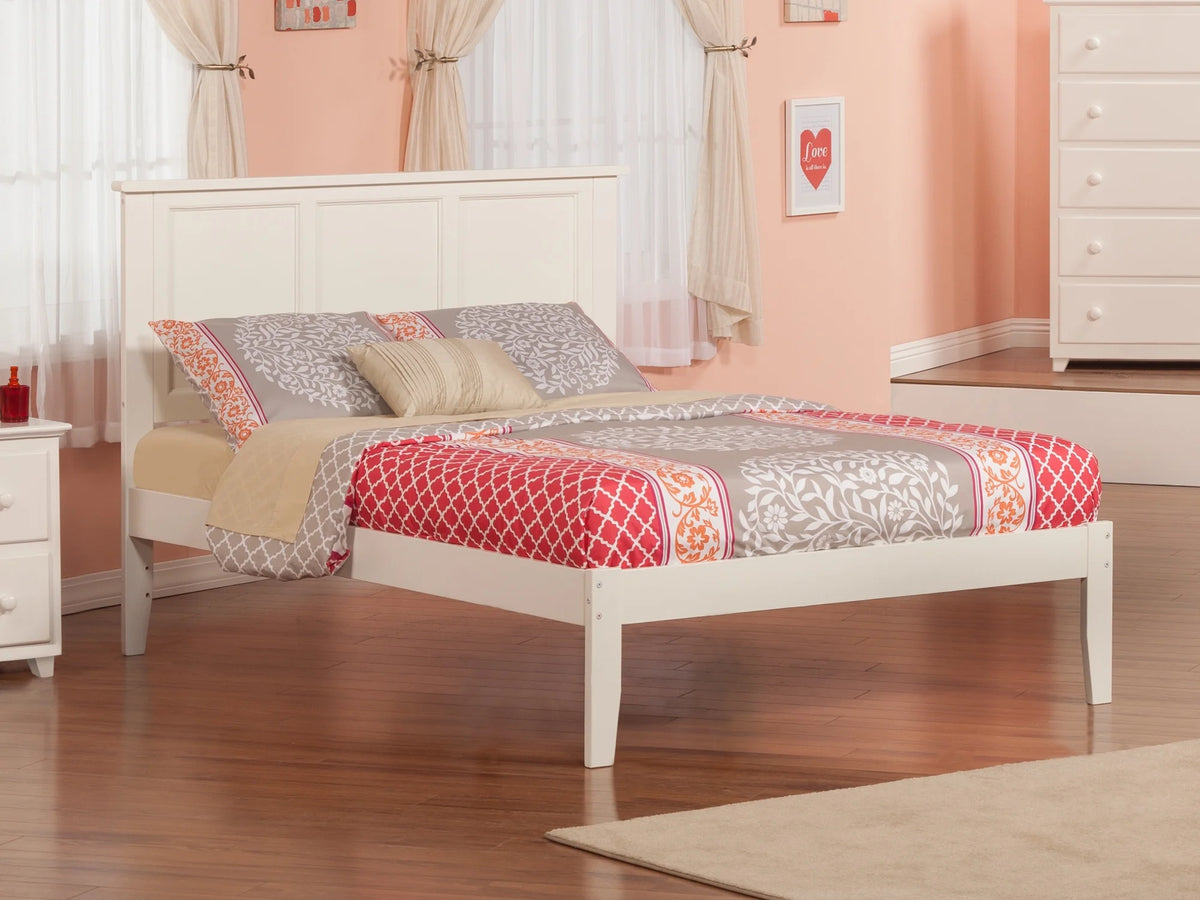 White Solid Wood Full Platform Bed with Panel Headboard N33445