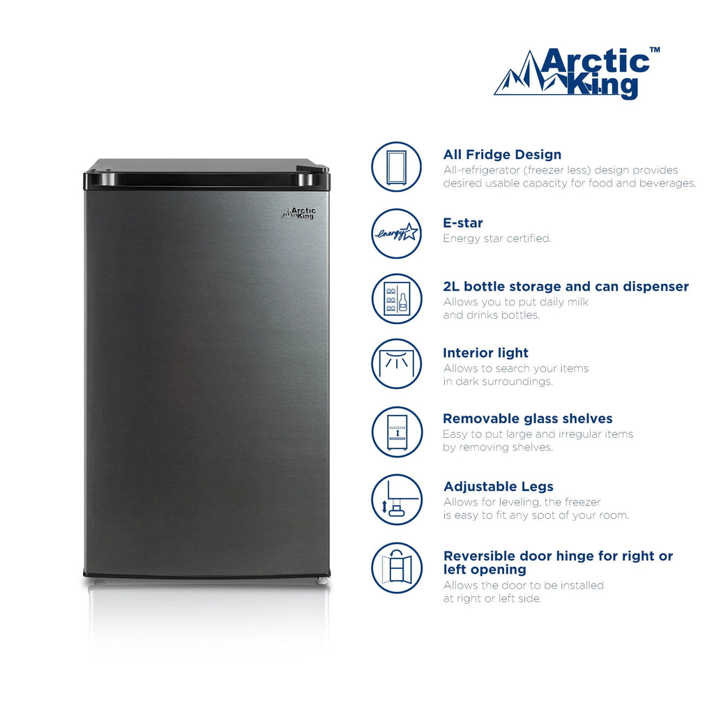 4.4 Cu ft Mini Fridge, Black Stainless Steel Look Q398