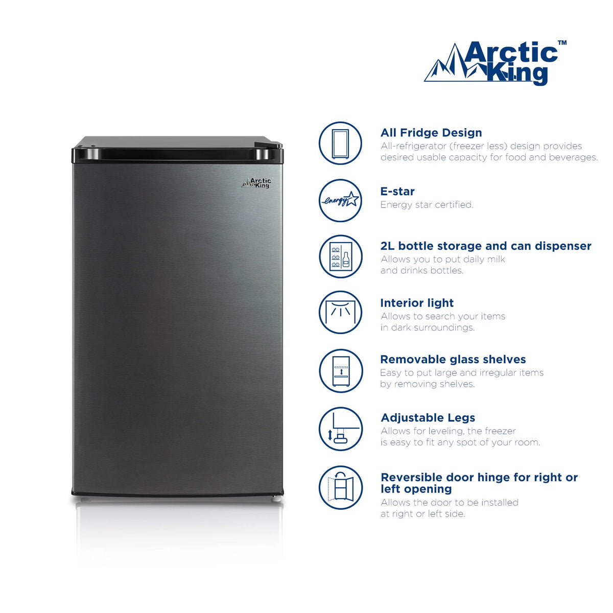 4.4 Cu ft Mini Fridge, Black Stainless Steel Look Q398