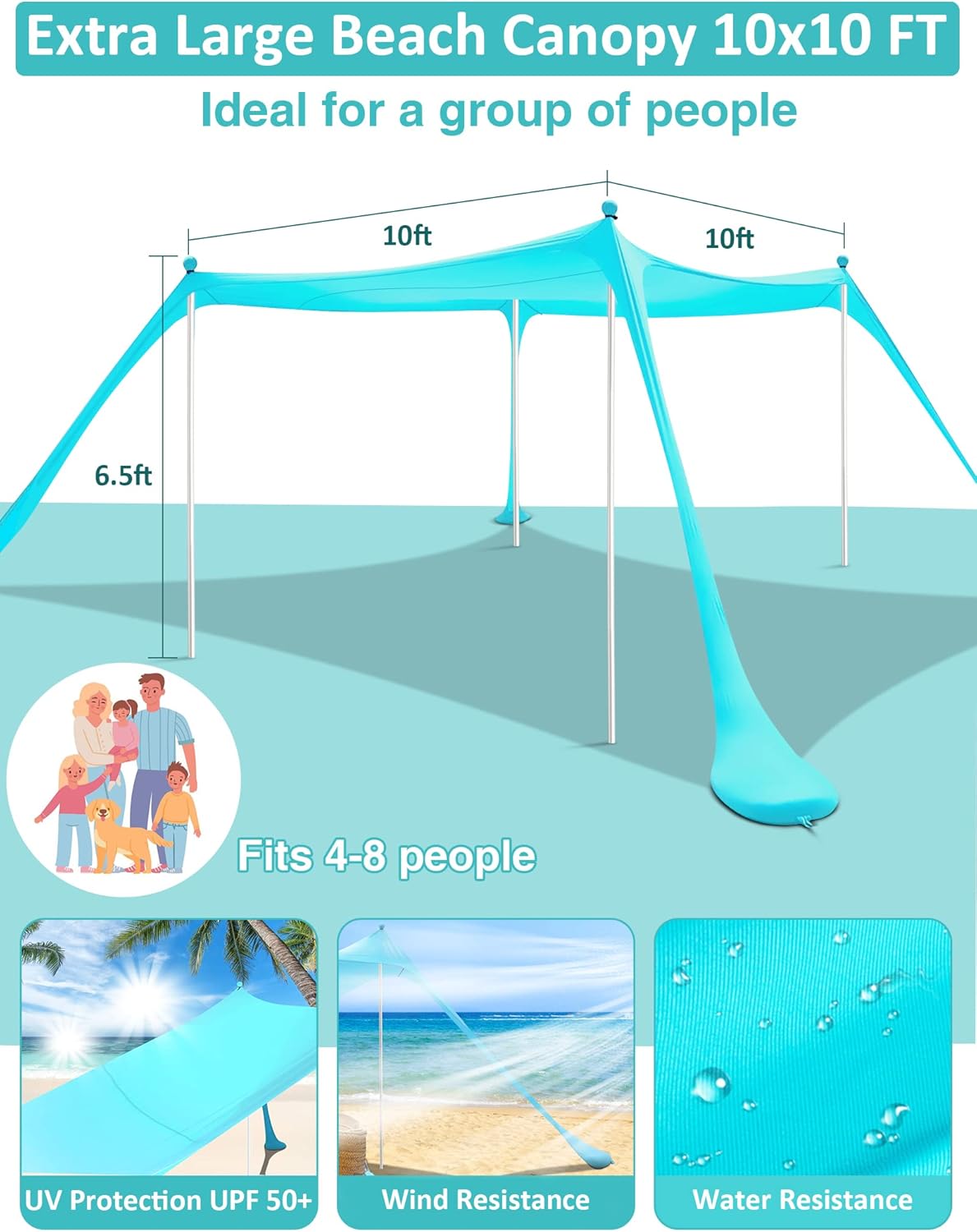 10'x10' 6 Person UPF 50+ Pop Up Beach Tent O1809