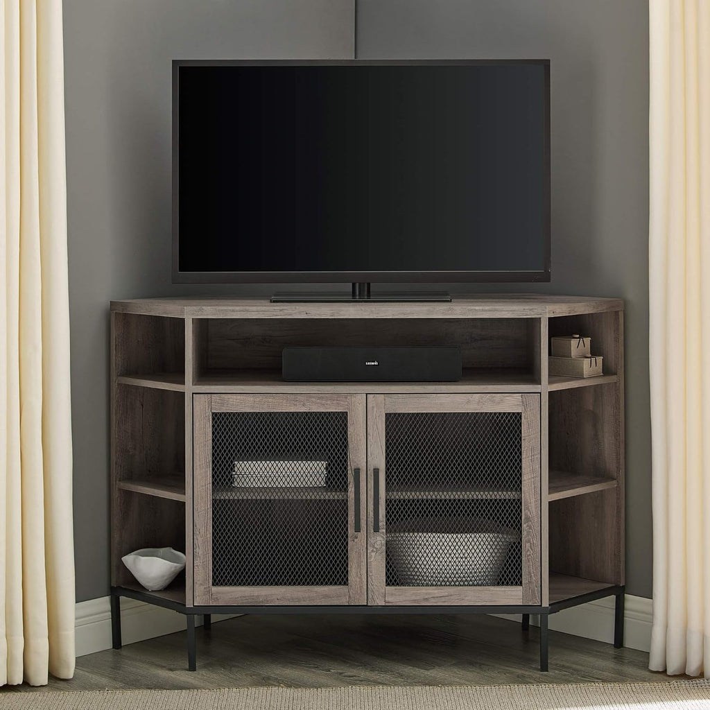 Rustic Oak 48 Inch Corner TV Stand with Cabinet Doors T3344