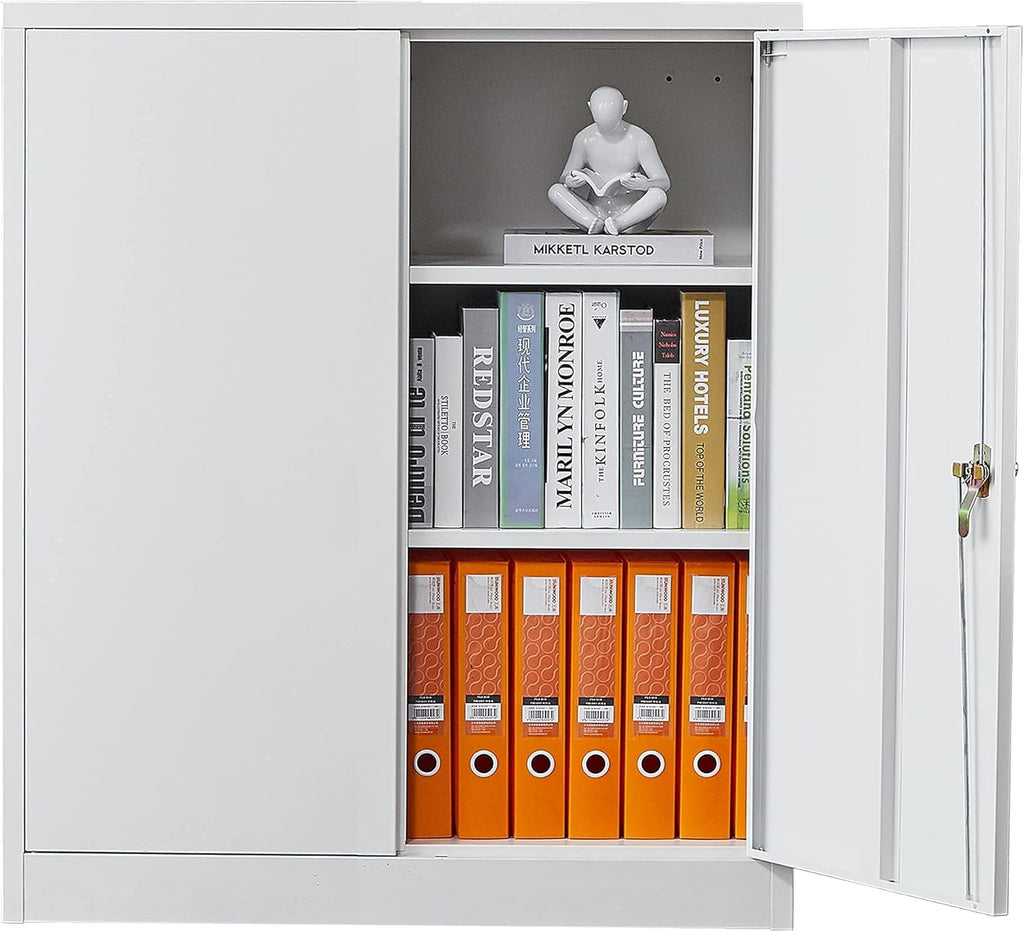 Metal Storage Cabinet with 2 Adjustable Shelves, 41.7 Black Garage Cabinets with Doors and Lock P734362