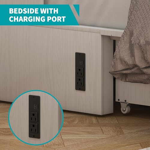 Queen Murphy Bed with Charging Station and Storage Drawers White R5270