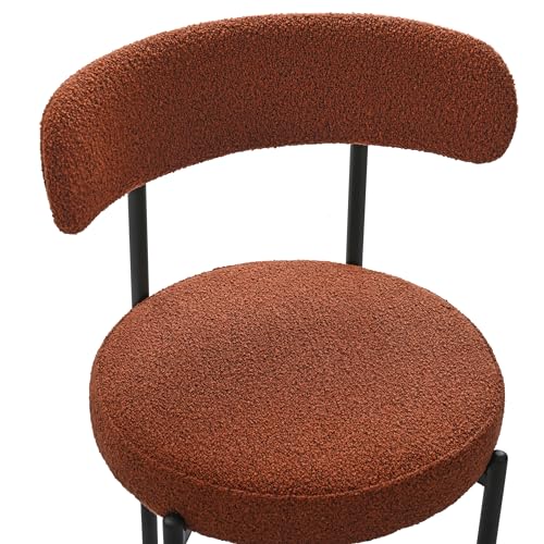 Round Upholstered Boucle Dining Chairs Set of 2 (Brown) F9362