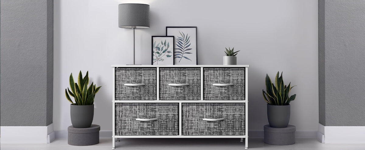 5 Drawer Storage Chest Dresser with Fabric Bins C70491