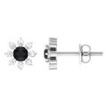Black Diamond Floral Stud Earrings, 925 Sterling Silver O814