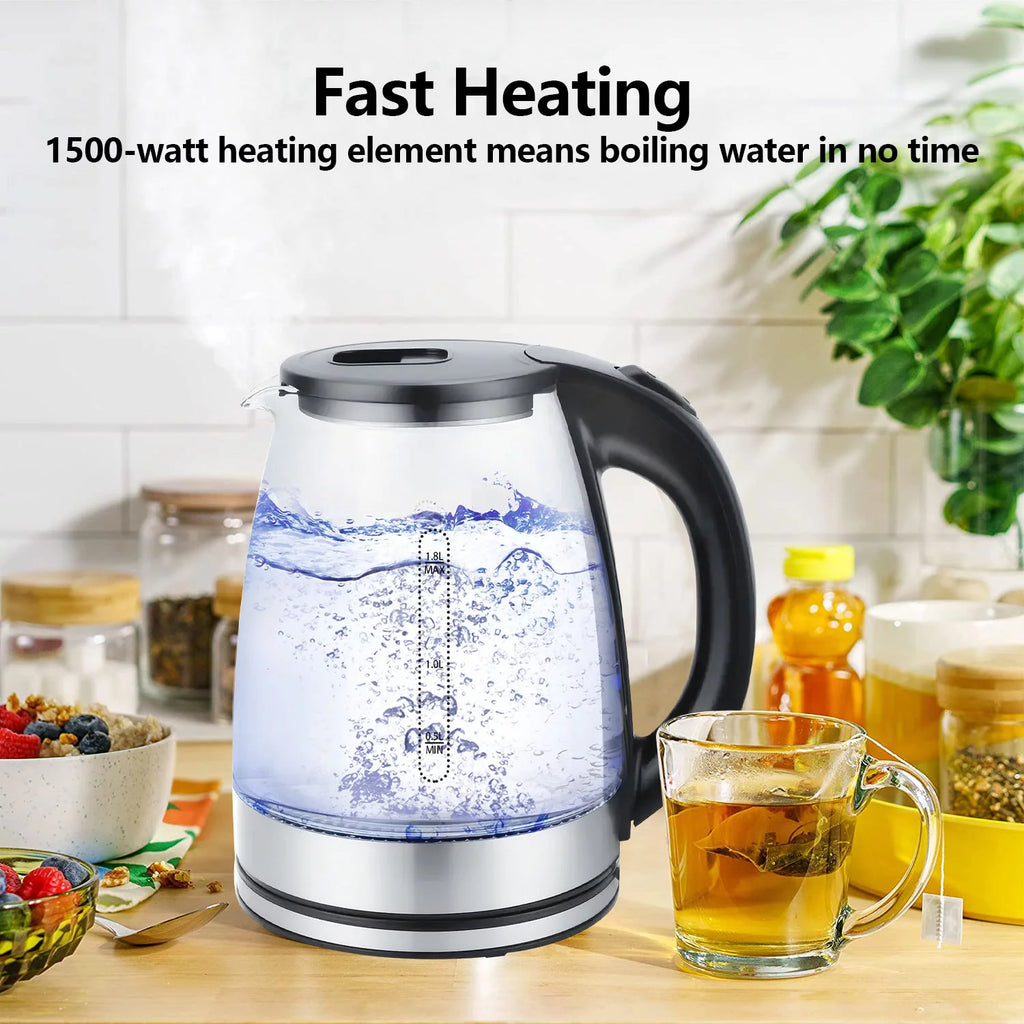 1.8 Liter Glass and Steel Electric Kettle with Auto Shut-Off K214063