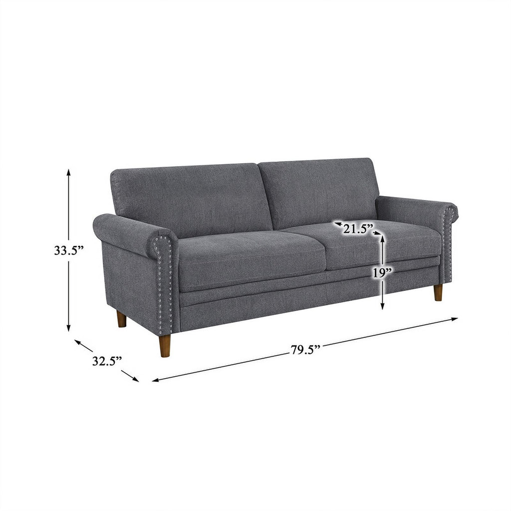 Dark Gray Fabric Upholstered Sofa with Roll Arms H5164