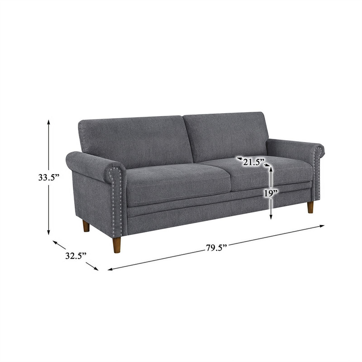 Dark Gray Fabric Upholstered Sofa with Roll Arms H5164