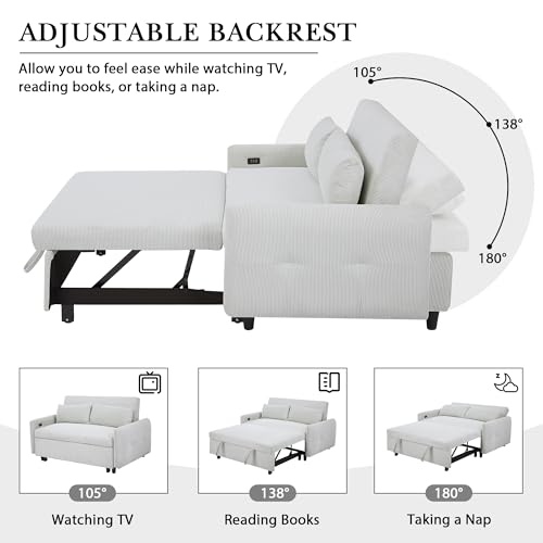 Blue Grey Corduroy 4 in 1 Convertible Sofa Couch Bed T95886