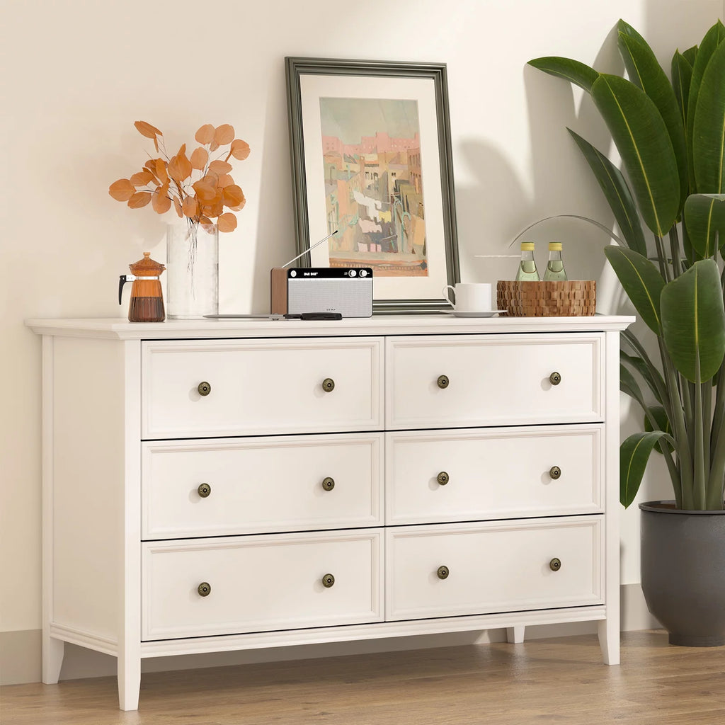 White 6 Drawer Solid Wood Dresser Q1846
