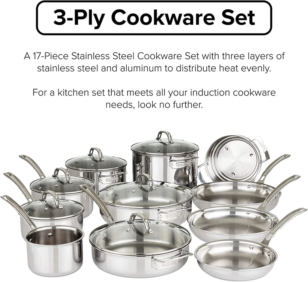 17pc Stainless Steel Cookware Set with Glass Lids K979599