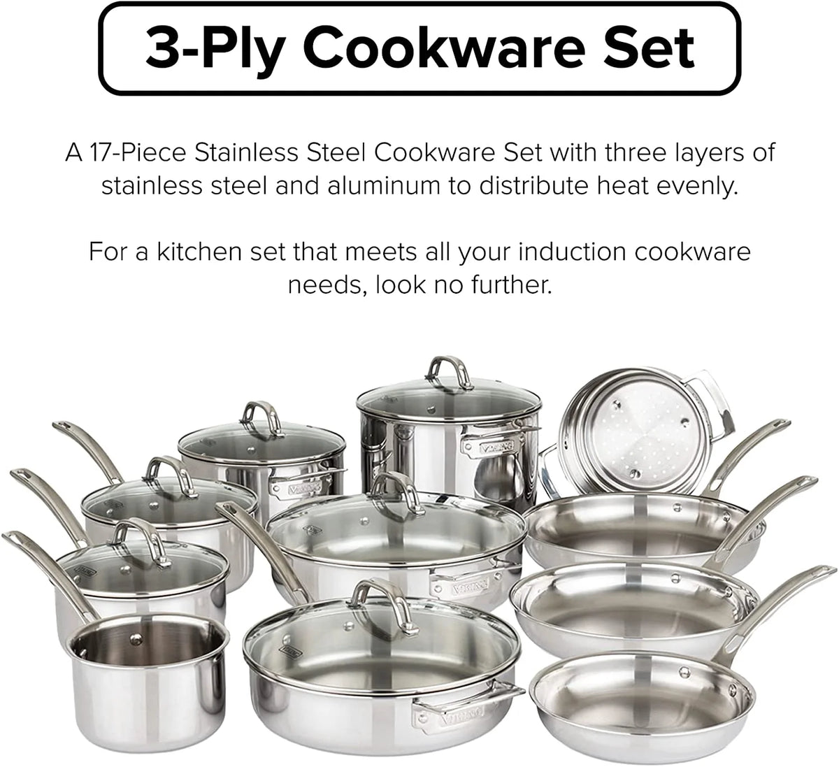17pc Stainless Steel Cookware Set with Glass Lids K979599