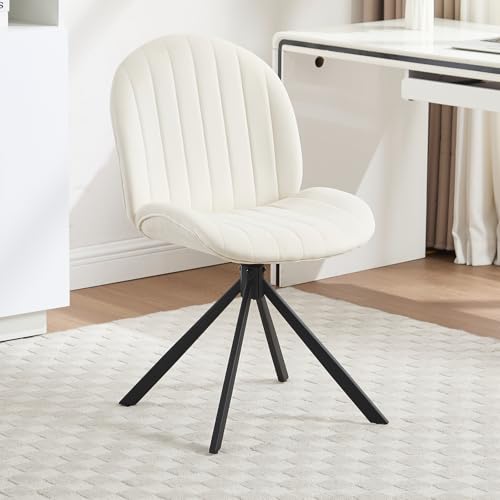 19" Cream Velvet Swivel Office Chair No Wheels F622525