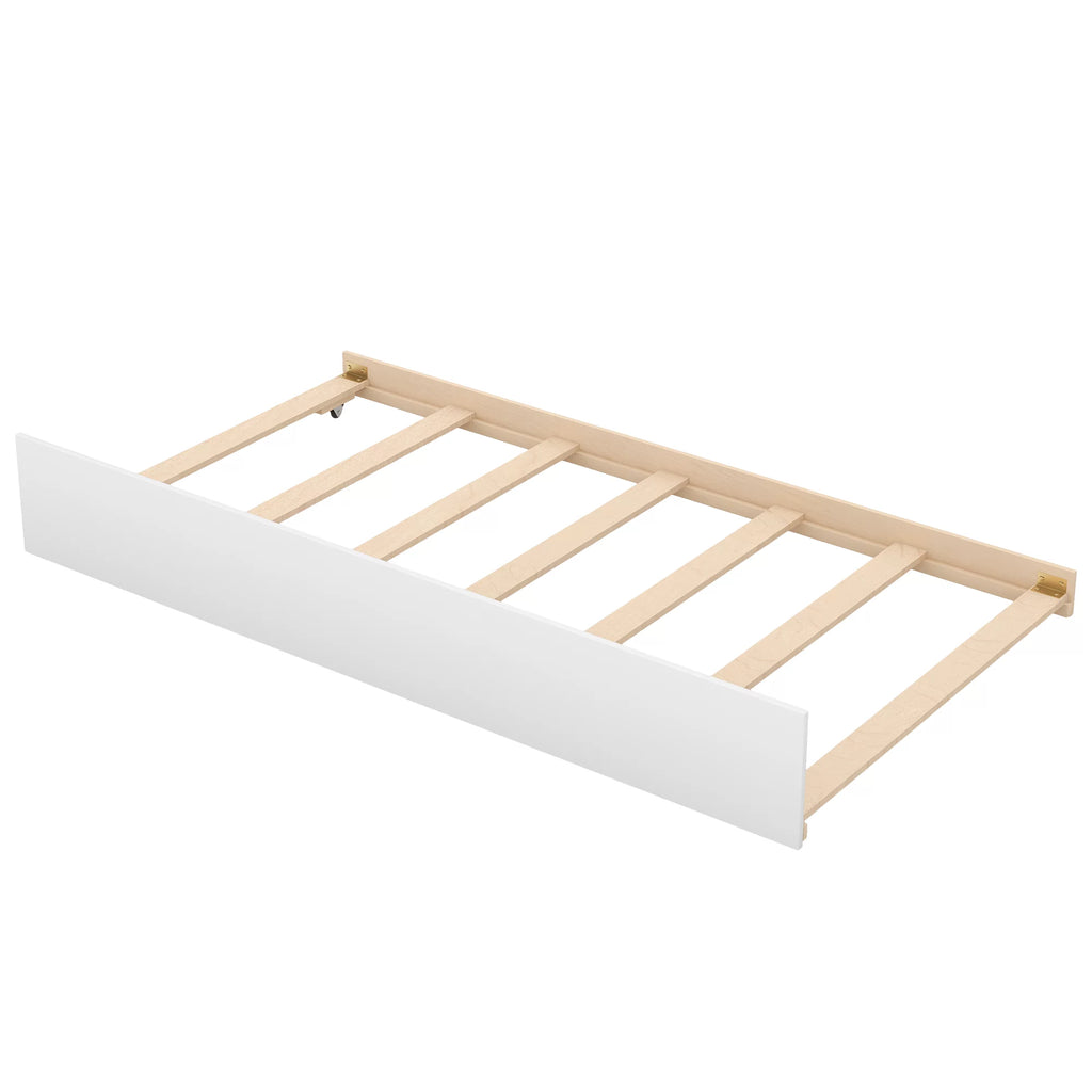 White Wood Twin over Twin Bunk Bed with Trundle and Storage Stairs R747857