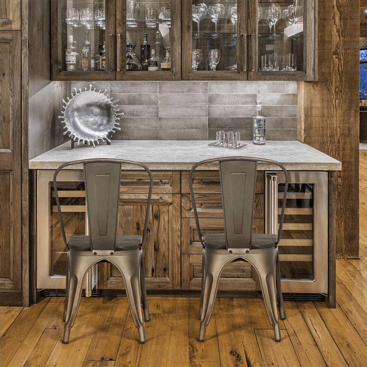 Metal Dining Chairs with Wooden Seat Set of 4 X5643