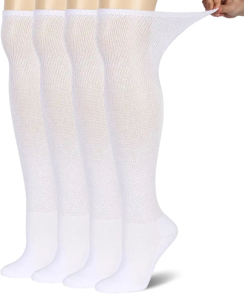 4 Packs Non Binding Seamless Over the Knee Cushioned Diabetic Socks J88438