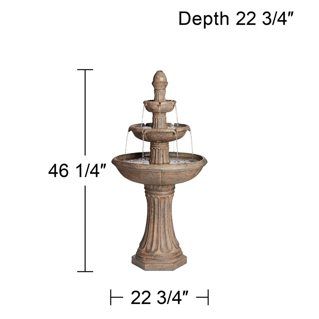3 Tier Basin Outdoor Floor Water Fountain with LED Light 46" I156