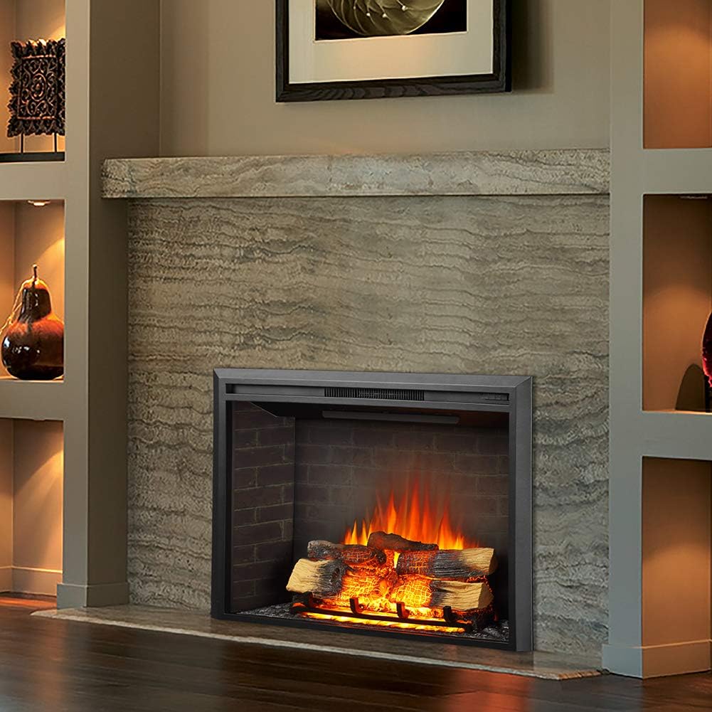 28 W Electric Fireplace Insert, 750/1500W Heater with Remote Control F526