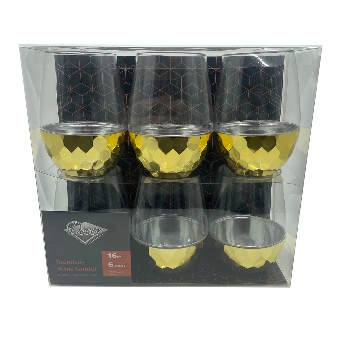 Clear Gold Bottom 16 Oz Stemless Wine Goblet Pack of 6 C815813
