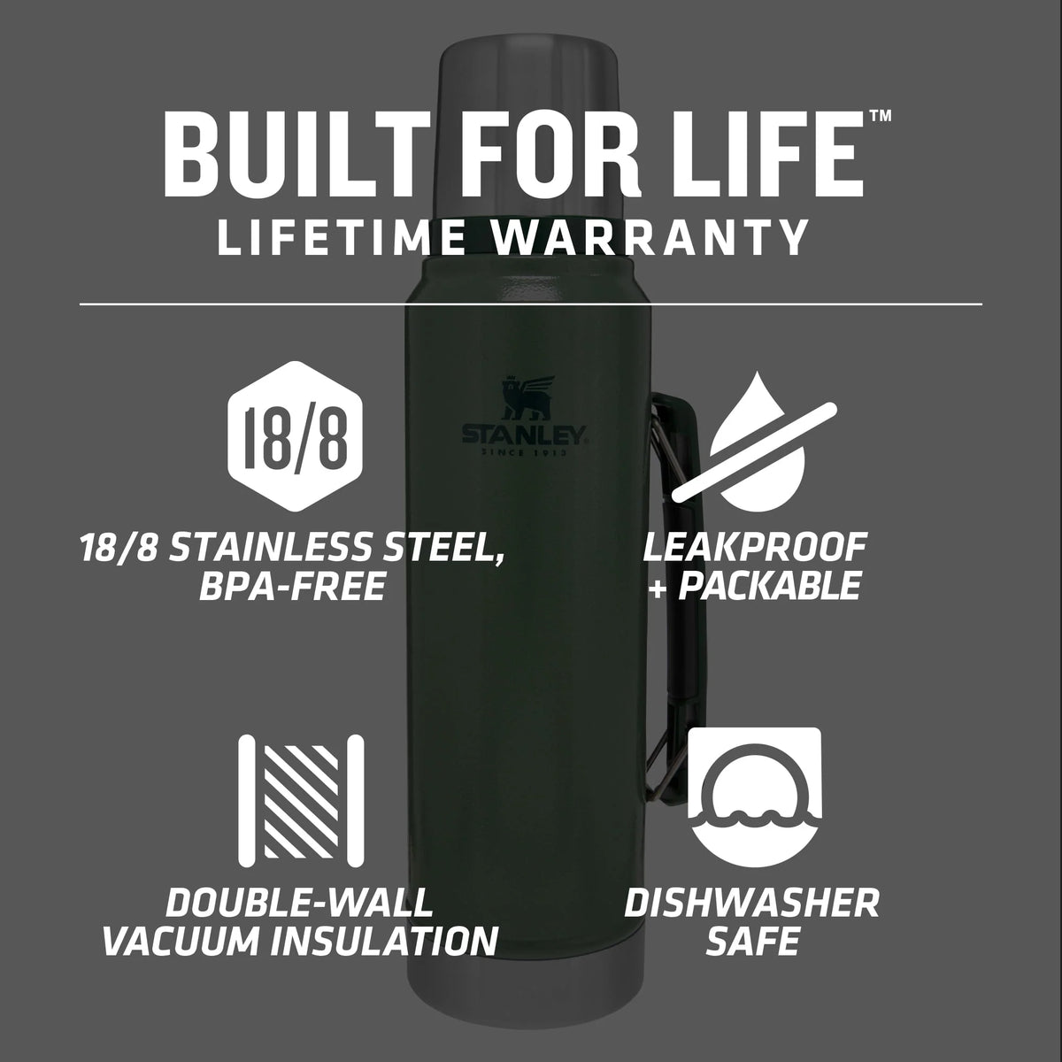 Classic Stainless Steel Vacuum Insulated Thermos Bottle, 1.1 qt O224
