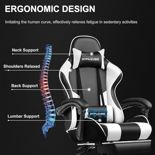 Blue Faux Leather Gaming Chair with Footrest and Lumbar Support G82810