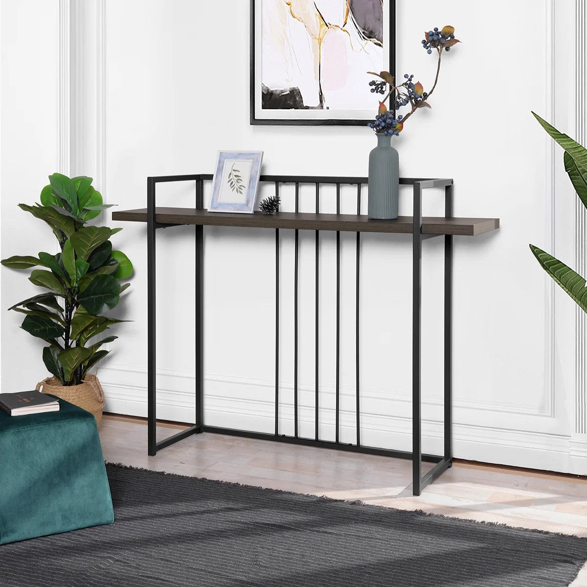 47" Console Table with Metal Frame, Rustic Brown W522