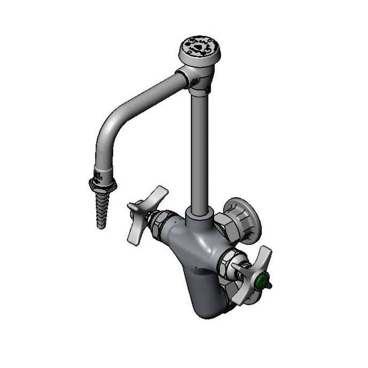 Brass Lab Vertical Mixing Faucet, Wall Mount, Rigid Vacuum Breaker Nozzle, Serrated Tip W560053