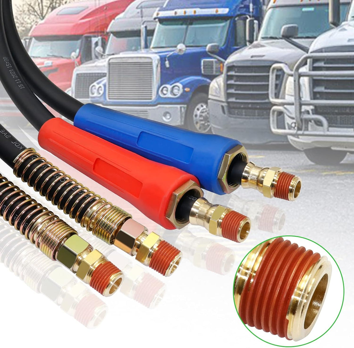 15 Ft 3 in 1 7 Way ABS Electrical Cable & Rubber Air Line Hose Assembly with Aluminum GladHands C558