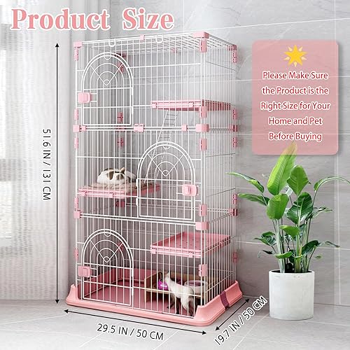 Pink 52 Inches Metal Cat Cage with 3 Platforms and 1 Ramp B111