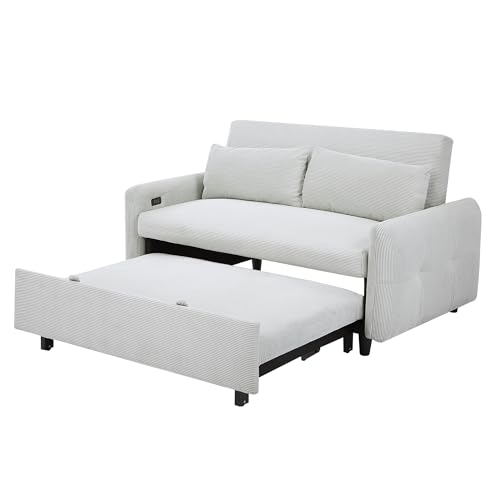 Blue Grey Corduroy 4 in 1 Convertible Sofa Couch Bed T95886