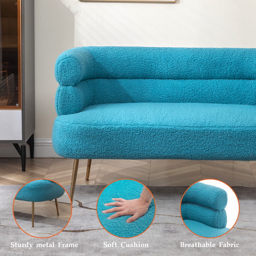 Blue Upholstered Loveseat Lounge Chair with Metal Legs F1044