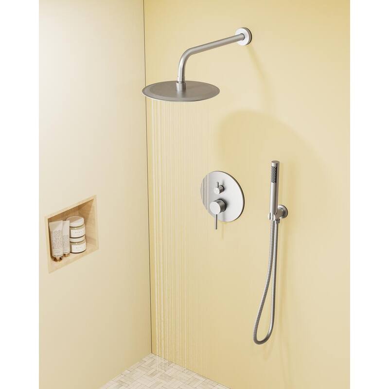 10 in. Round Wall Mount 2-Spray Shower Faucet 2.5 GPM Brushed Nickel X6027