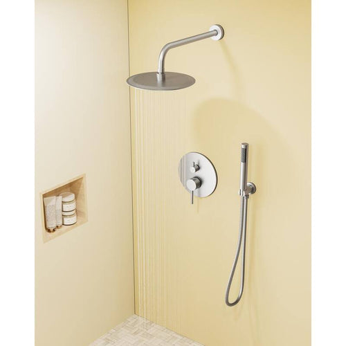 10 in. Round Wall Mount 2-Spray Shower Faucet 2.5 GPM Brushed Nickel X6027