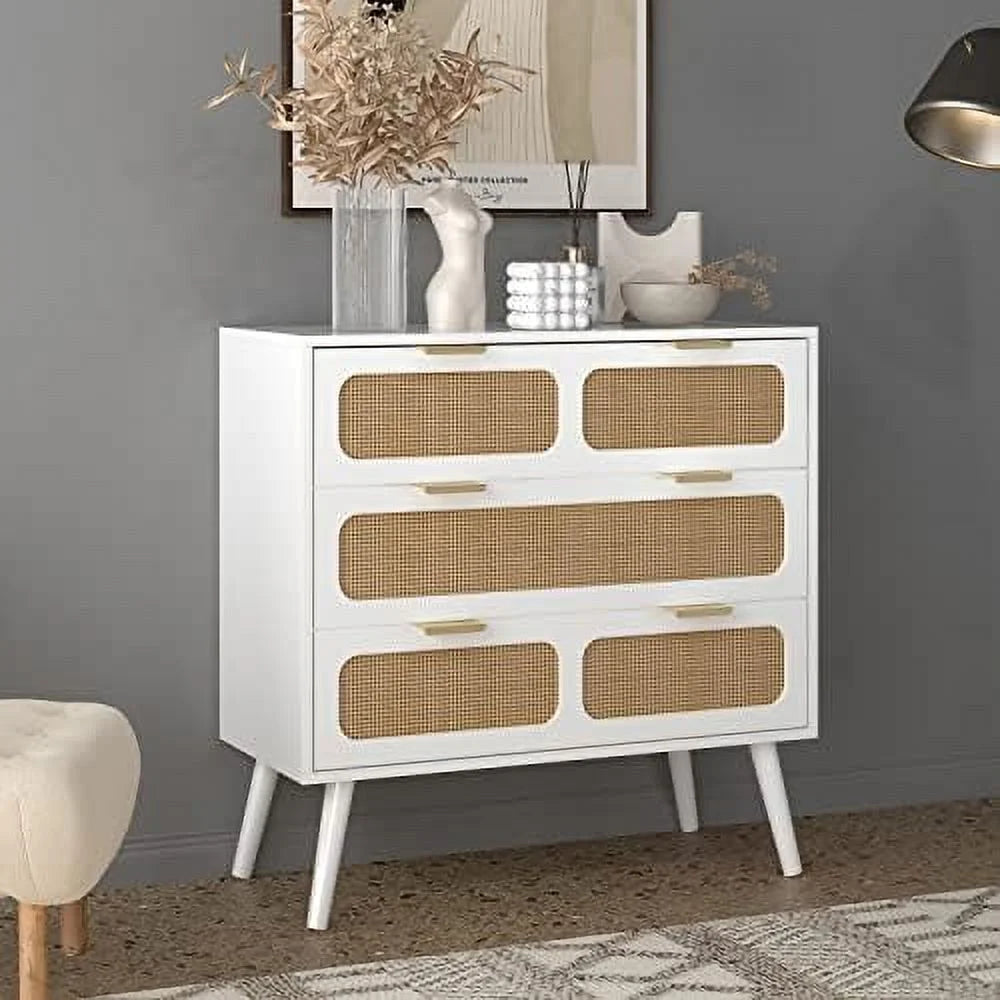3 Drawer Rattan Wood Dresser I388288
